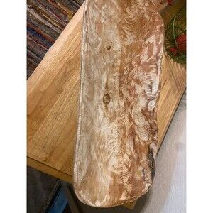 Vintage Whitewashed Hand-Carved Wooden Dough Bowl Centerpiece